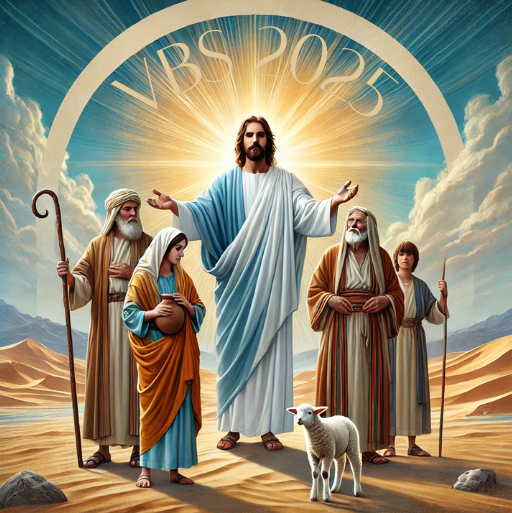 VBS 2025 A VBS Logo showing Jesus, a lamb and others